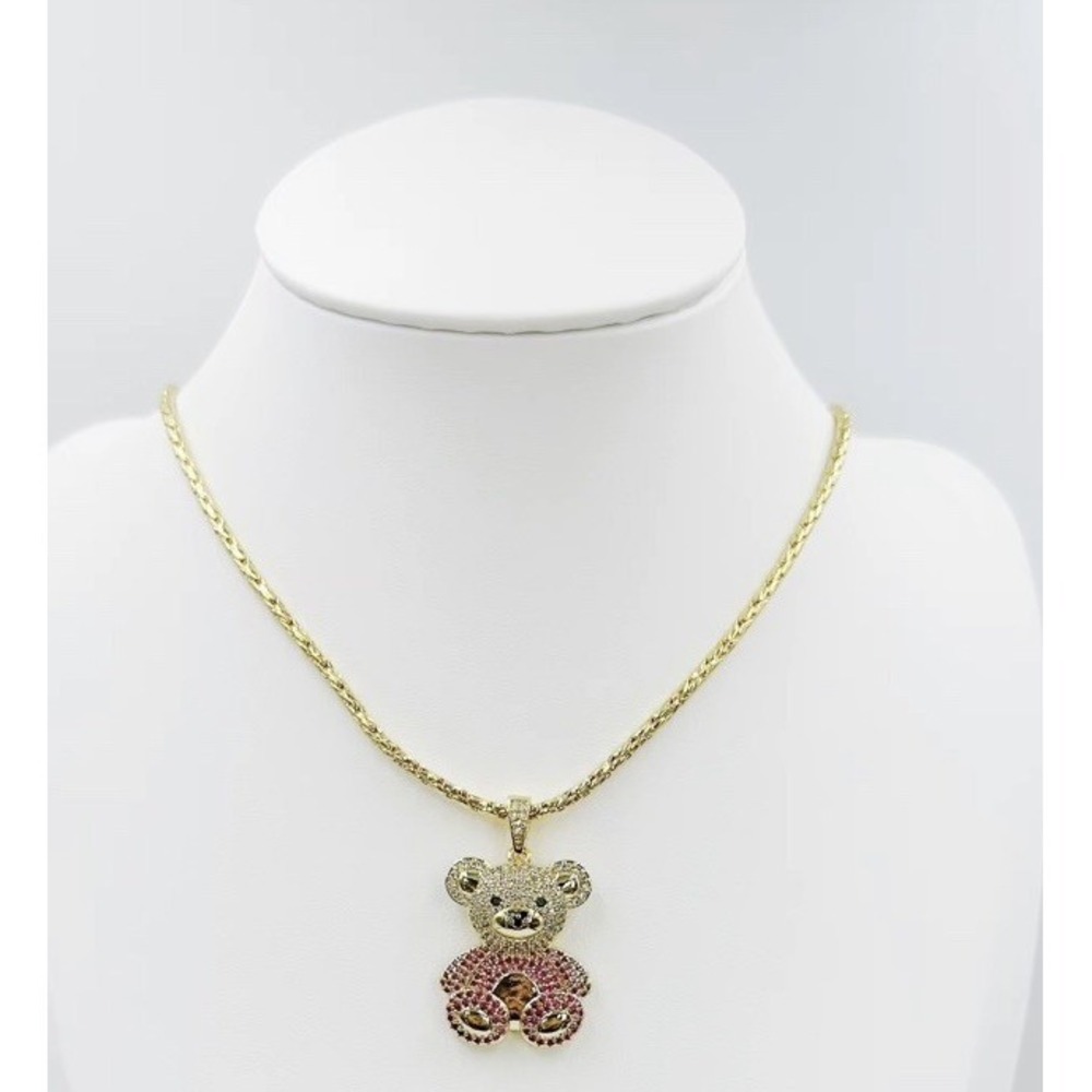 (…6.50)18k Gold Plated Waterproof Cooper Chain Necklace With Pendant Red Bear